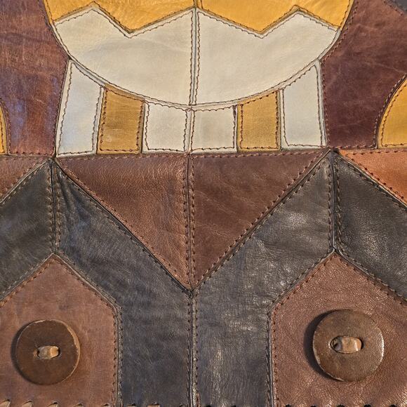 Vintage Char Crossbody Purse Handmade Leather Patchwork Braided Strap Boho - Picture 7 of 11